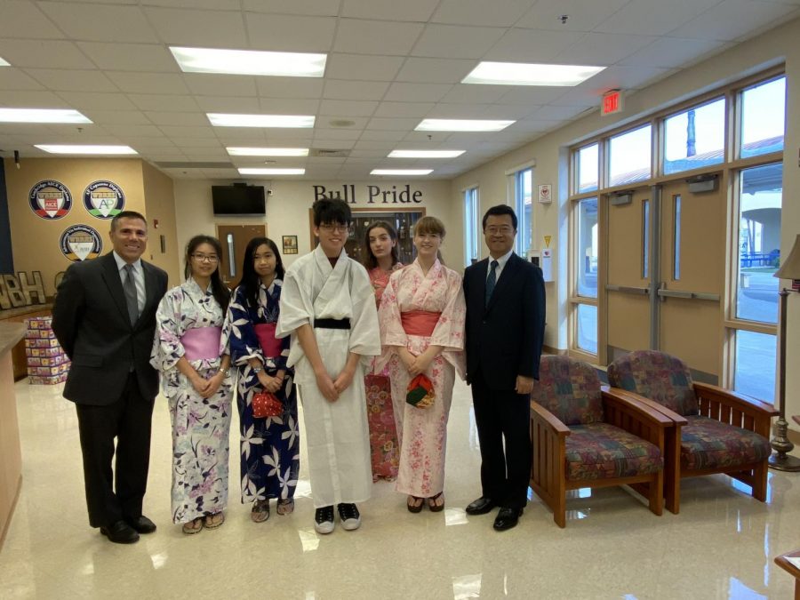 Mr. Hirata meets Mr. Capitano and some of the students from the Japanese 2 class.