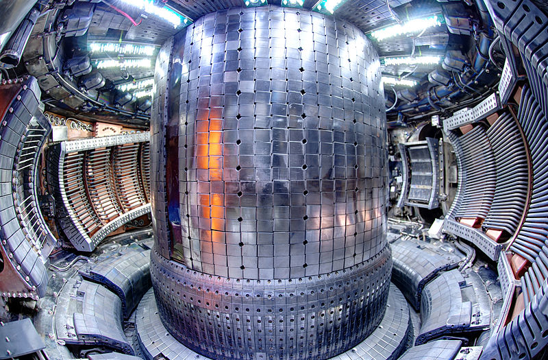 The interior of Alcator C-Mod as seen from F port, which is a tokamak machine used in fusion experiments.
