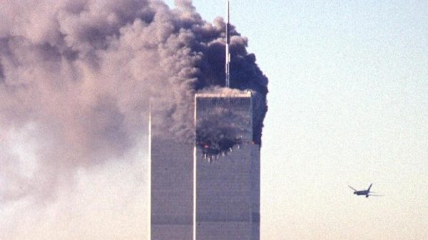 Picture from the news source, France 24, of United Airlines Flight 175 right before it hit the South Tower.