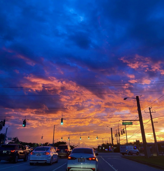 A sunset over Palmetto Park Rd. in Boca Raton, Florida