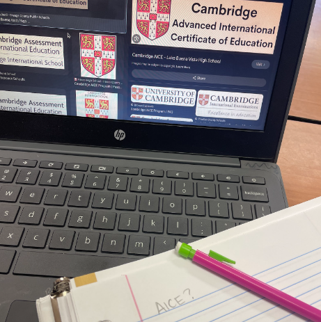 A student looks at AICE Cambridge information to make a decision