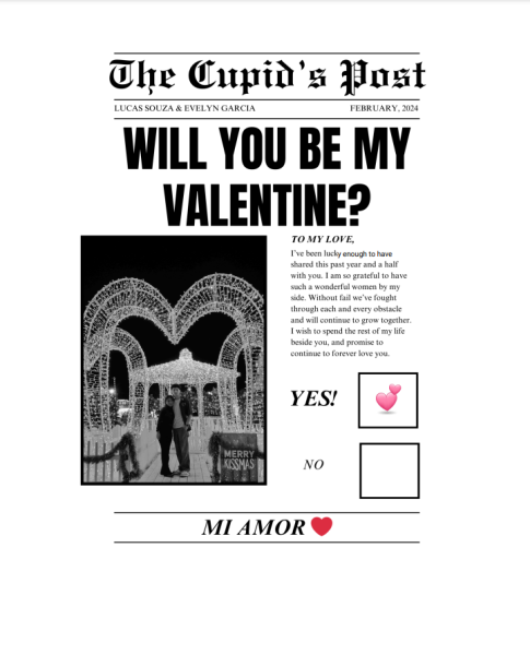 Letter made by Lucas Souza asking Will you be my Valentine?