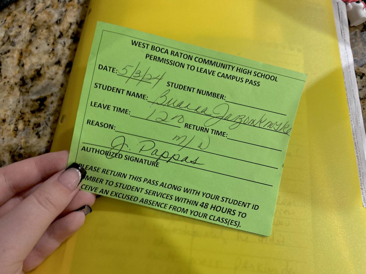 A photo of a early release pass from West Boca. There definitely will be a lot of these printed for students. 