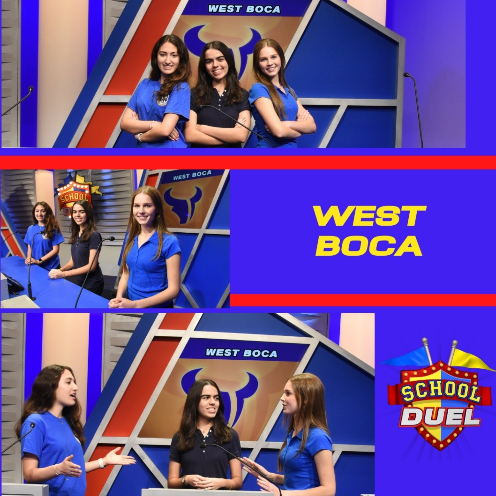West Boca Bulls compete at the School Duel! (Left to right) Sophia DiConza, Alexandra Falvella, Alexa Mushlin. 