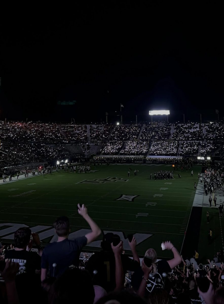 A photo taken by Laura Maciel at UCF's football game where they won 57-3, destroying the New Hampshire Wildcats.