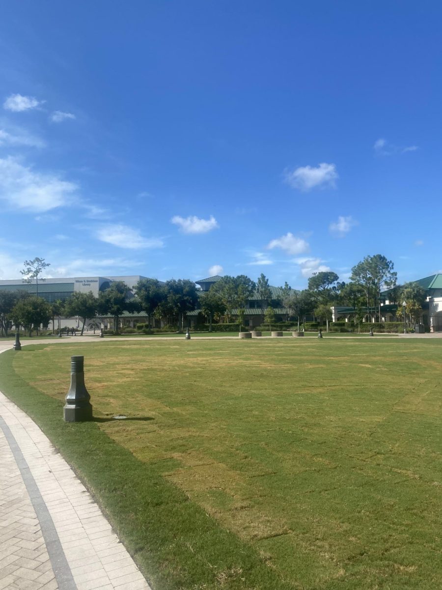 A photo of Florida Gulf Coast University's beautiful campus. This is the view right before the Wilson G. Bradshaw library.