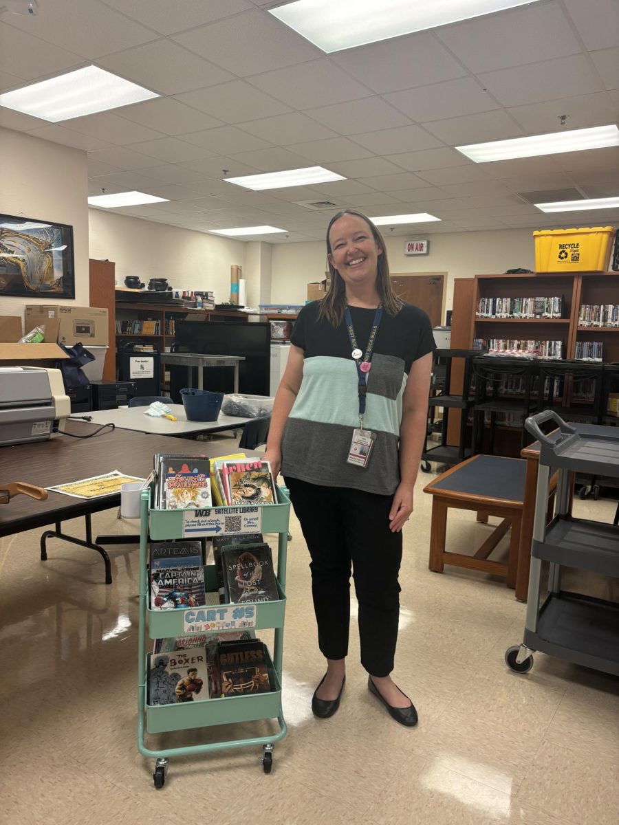 Ms. Cannon and a Satellite Library Cart 