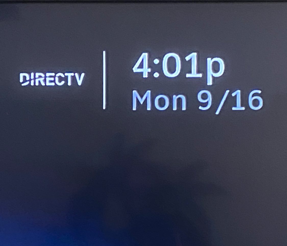 Picture of a tv screen with the date, the time, and the DIRECTV logo.