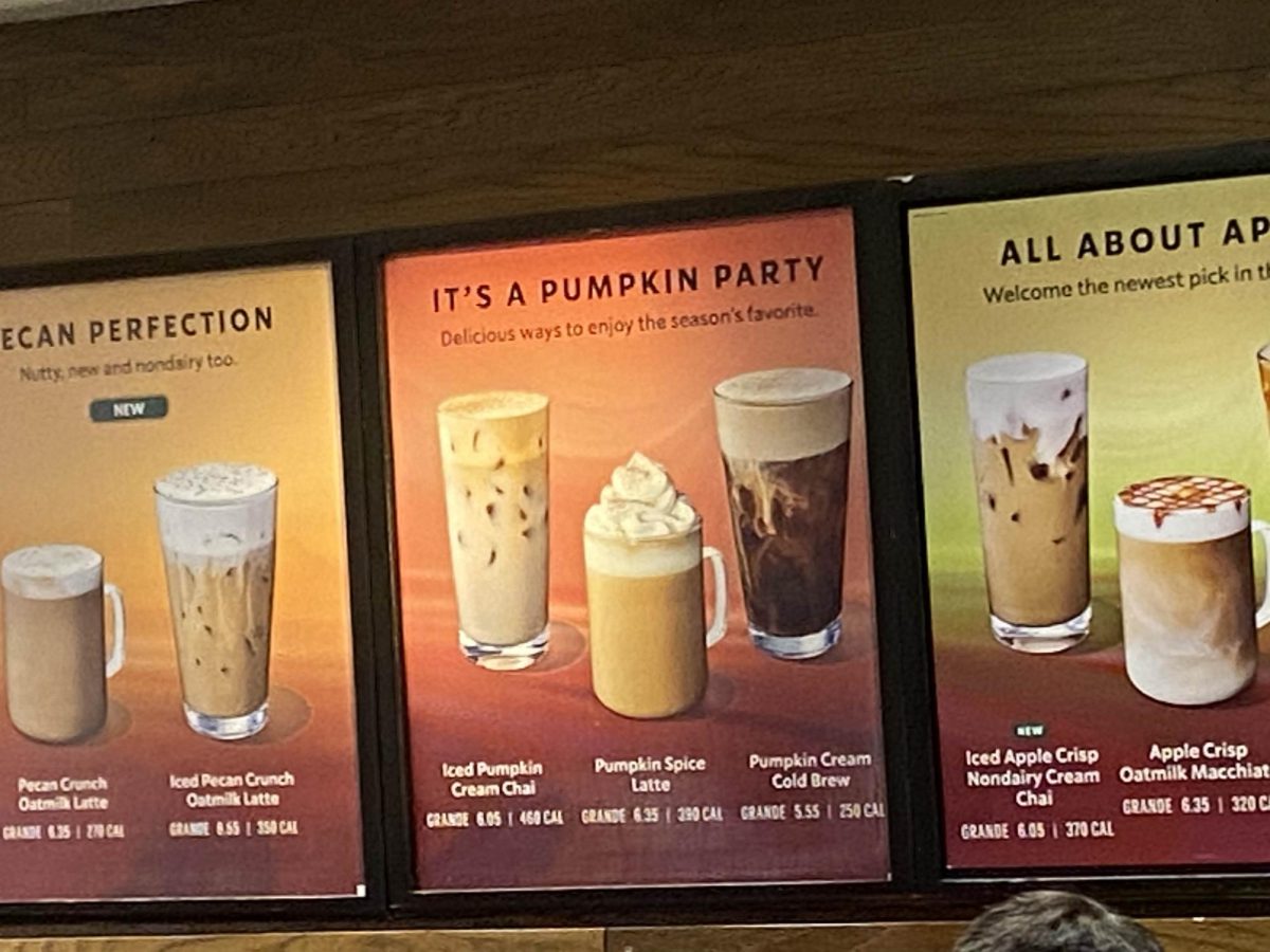 Picture of the menu at Starbucks. Specifically, the Pumpkin Spice menu.