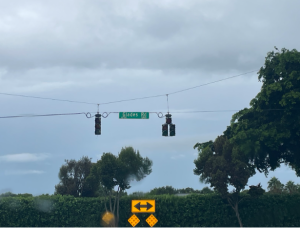 Image of Glades Road and West Boca High School intersection, affected by flooding 