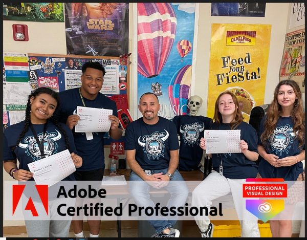 Mr. Cruz and students with their Adobe Certification in Visual Design